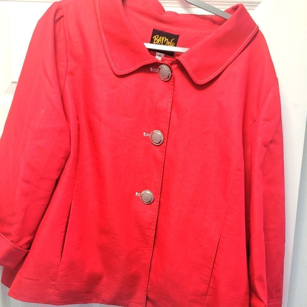 Bob mackie wearable art Three Button Jacket Sassy Redcsize XLARGE printed linnin